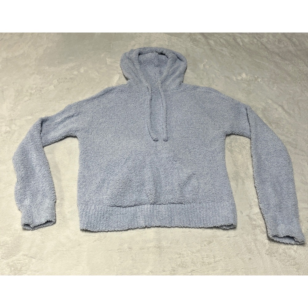 FCT WITH LOVE Pullover Hoodie Womens Large Light Blue Fuzzy Knit Long Sleeve